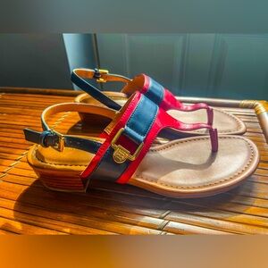 Brand New Tommy Hilfiger Red & Navy Ankle Strap Sandals Size 9